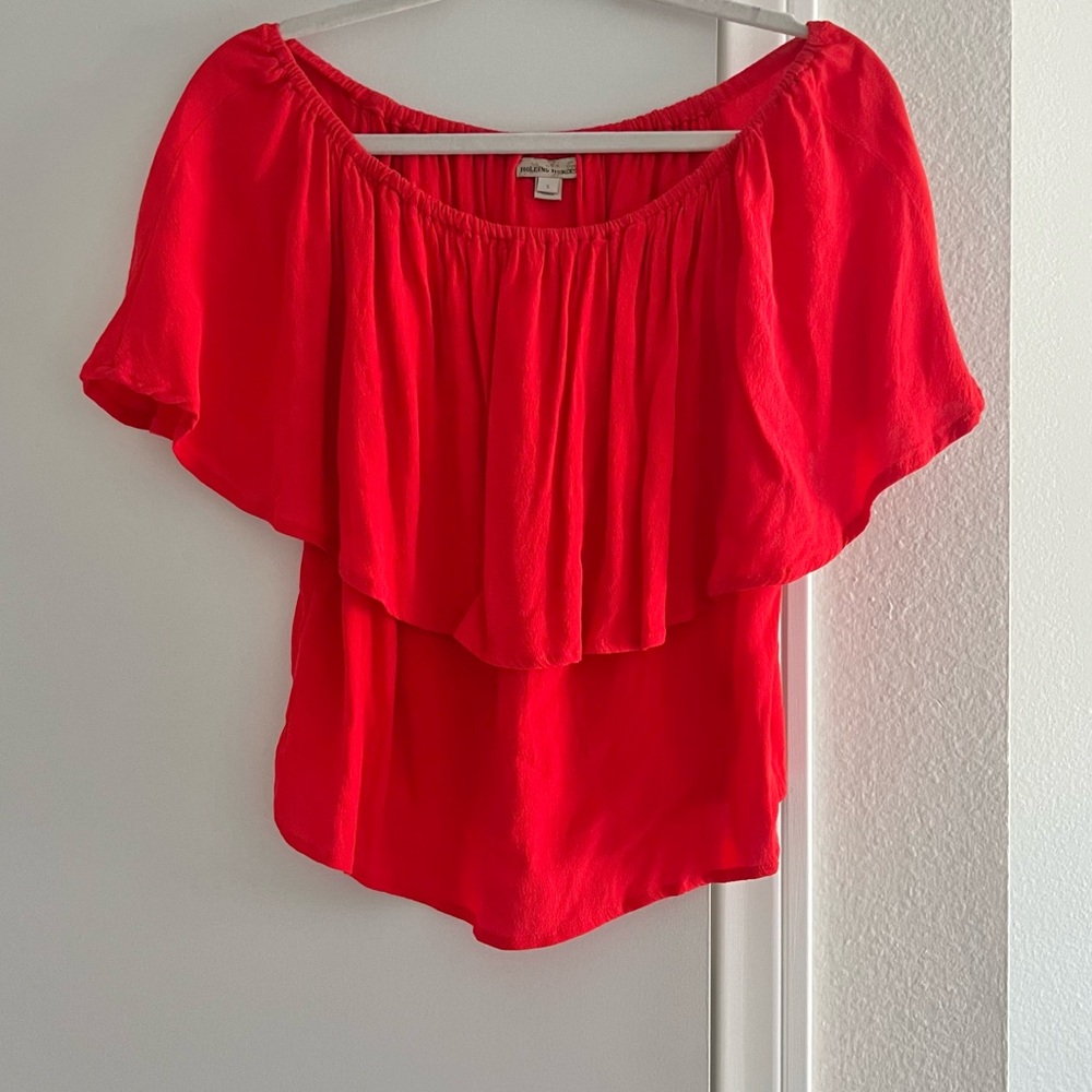 Holding Horses Anthropologie Red Off the Shoulder Scoop Neck Flowy Flirty Blouse - Picture 2 of 10